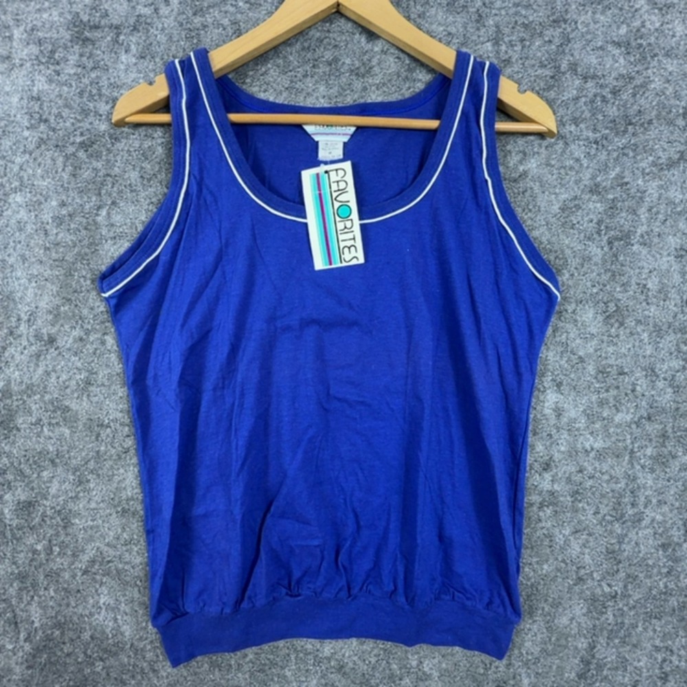 Vintage 80s Favorites Tank Top Women Medium Royal Blue Athleisure Gym Ribbed Hem